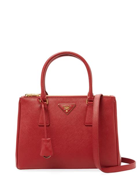 prada tote galleria double zip large saffiano leather fuoco red|PRADA .